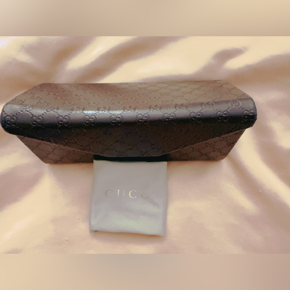 Gucci Triangular Prism Tri Fold Brown Leather Sun… - image 2